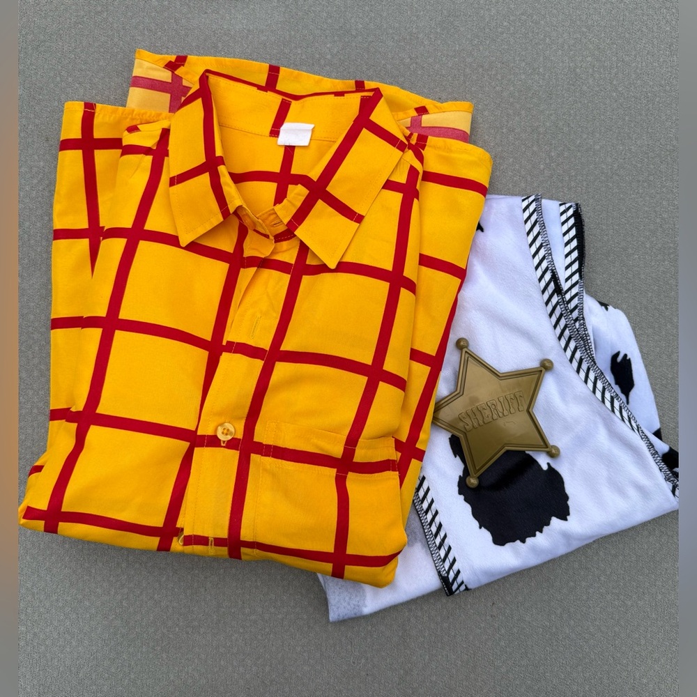 Toy Story WOODY Cow Print Vest, shirt and hat. SMALL/Medium Adult